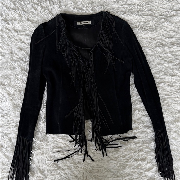 bebe Jackets & Blazers - Bebe Black Suede Fringe Western Jacket Size XS